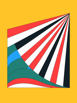 Modern Abstract Art with Radiating Lines and Curved Shapes