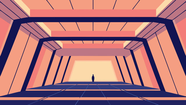 Minimalist Futuristic Corridor with Silhouette in Bright Light