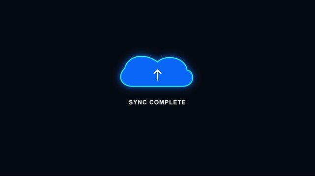 Cloud sync complete notification animation for digital data transfer and cloud computing technology 4k