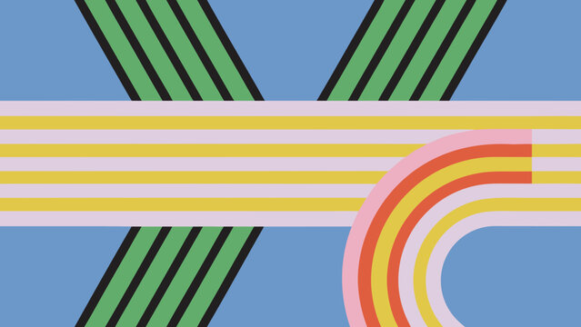 Colorful Geometric Abstract Background with Striped Shapes and Curves