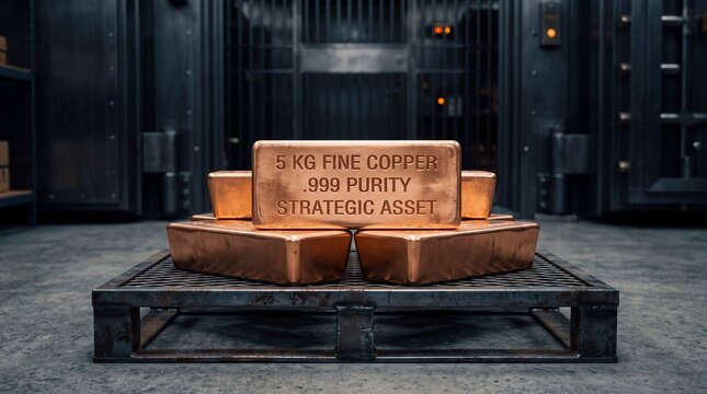 Pyramid Stack of 5kg Fine Copper Bullion Bars in Industrial Security Vault
