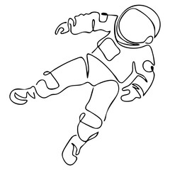 Continuous line drawing of an astronaut floating in space, minimalist space exploration art. © MstMarufa