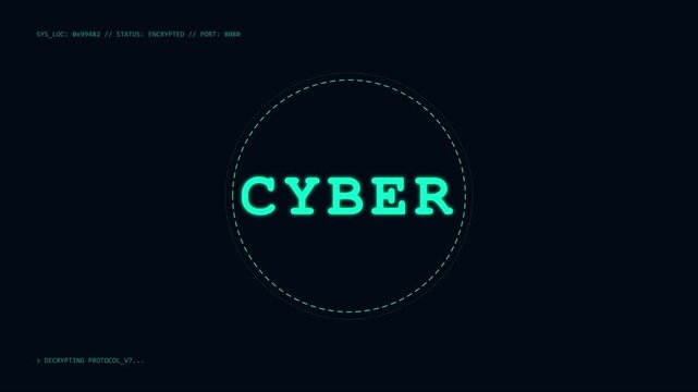 Cyber security digital interface hud animation with decrypting protocol text 4k