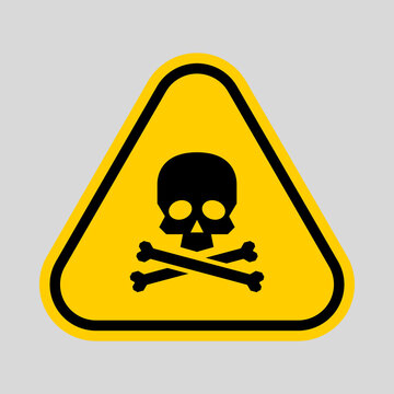 Yellow triangular warning sign with a skull and crossbones, indicating toxic substances, poisoning, and serious health hazards