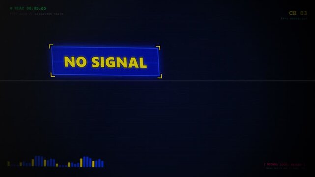A digital television screen displays a standard yellow text notification indicating that the current transmission is unavailable due to an unexpected technical interruption within