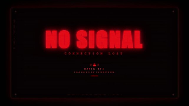 A glowing red warning message appears on a darkened electronic display screen indicating that the active broadcast transmission is currently experiencing a total loss of incoming data stream