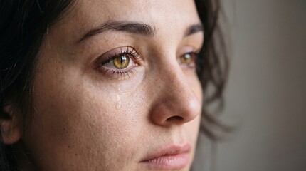 Fototapeta premium Close-up portrait of a distressed young woman crying with tears in her eyes representing sorrow and sadness