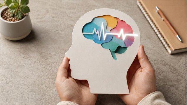 Hands holding a head silhouette with heart and brain symbols