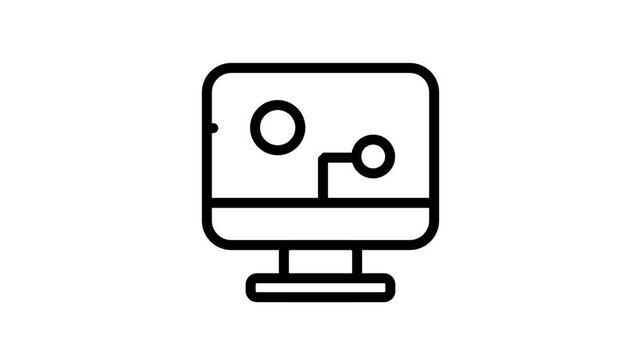 Computer Monitoring Icon Motion. Animated line icon of a desktop computer screen displaying circuit connections for data processing and system monitoring.