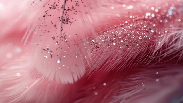 Close-up of pink feather with glitter sparkle for softness and elegance