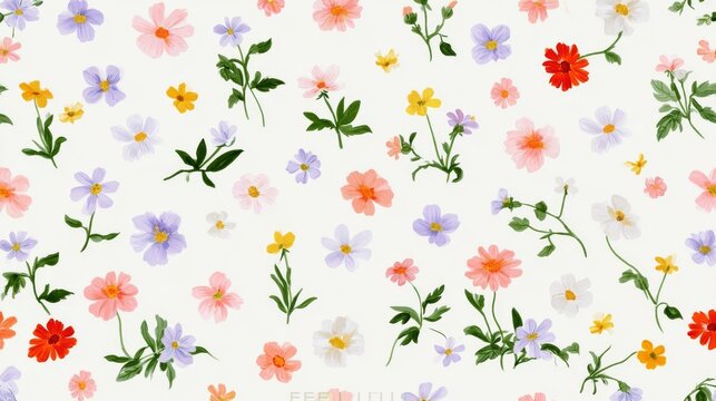 Delicate watercolor wildflower ditsy floral seamless tile