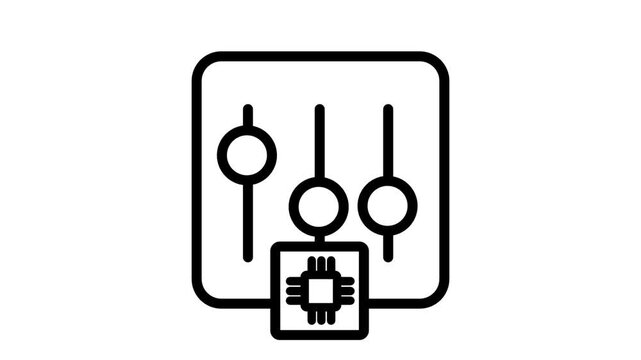 Microchip Technology Slider Settings Icon Motion. Animated line icon of sliders and chip, representing precise setting adjustments and smart hardware control in modern electronics.
