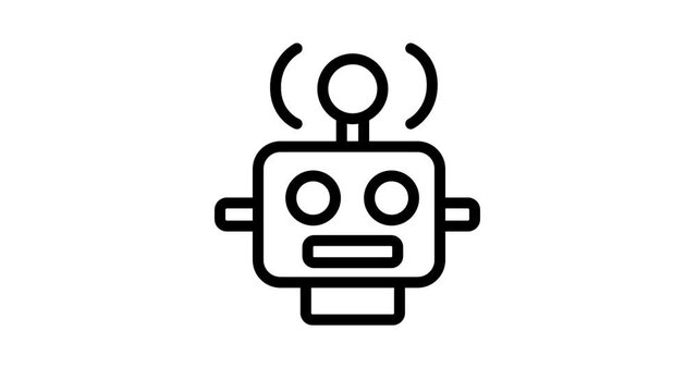 Smart Robot Mascot Icon Motion. Animated line icon showing friendly chatbot robot with antenna, great for artificial intelligence, automation, and tech support.