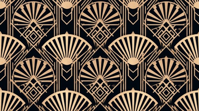 Bold flat art deco surface pattern in gold and matte black