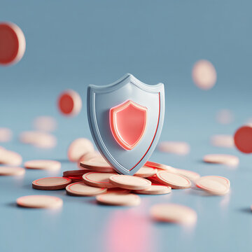 Financial Security Shield Protecting Coins and Savings
