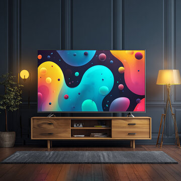 Colorful Abstract Shapes Displayed on Television in Modern Interior