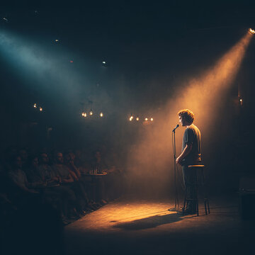 Stand-up comedian on stage at a comedy club