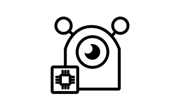 AI Hardware Icon Motion. Animated line icon of a robot character combined with a microchip processor symbol representing robotics engineering and intelligence.