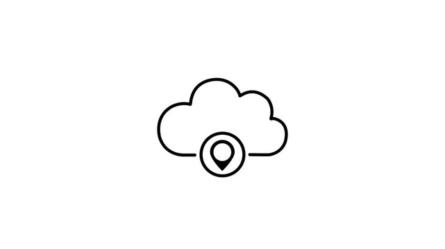 Minimalist cloud location animation, digital cloud computing and geolocation symbol