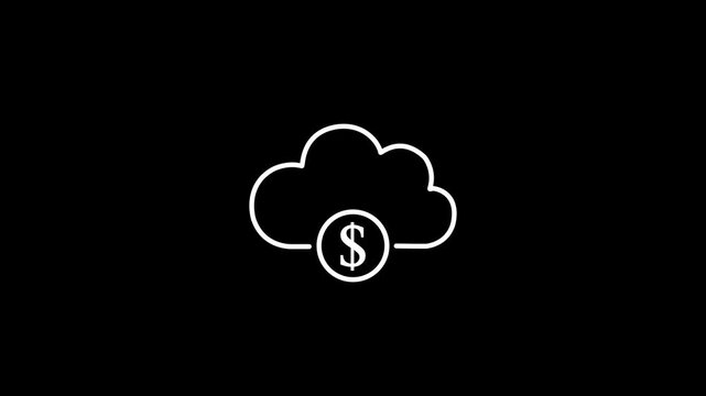 Minimalist cloud computing and financial growth animation on black background, finance money dollar