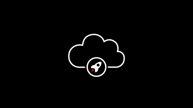 Minimalist cloud computing animation with rocket launch for tech and business growth technology startup