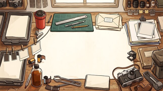 Vintage Camera and Photography Tools Workspace