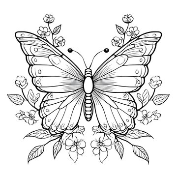 A Butterfly with Mandala Animal Coloring Page Vector