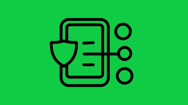 Secure Server Icon Motion. Animated line icon of a server rack protected by a shield representing secure data storage and cloud infrastructure.