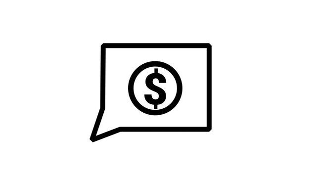 Financial Chat Icon Motion. Animated line icon of a speech bubble containing a dollar sign symbol representing financial consultation and messaging.