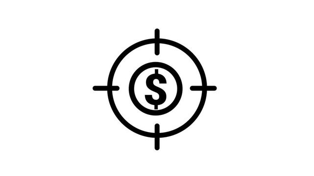 Dollar Target Icon Motion. Animated line icon showing a dollar sign inside a target crosshair representing financial goals and investment strategy.