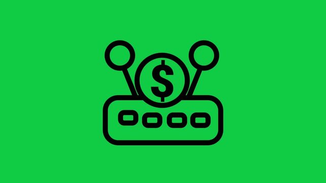 Financial Router Icon Motion. Animated line icon of a router connecting network nodes with a dollar sign symbol for financial technology concepts.