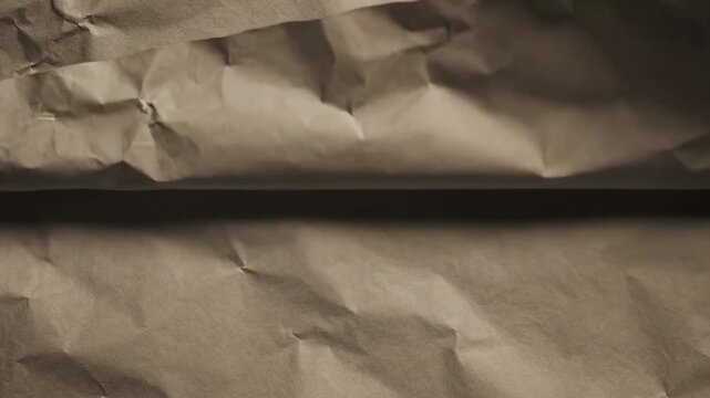 Crumpled brown paper texture background moving upward