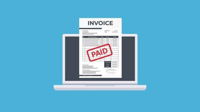 Invoice Paid and Unpaid Rubber Stamp Animation on Laptop Screen