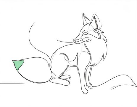 Minimalist continuous line art drawing of a sitting fox vector illustration