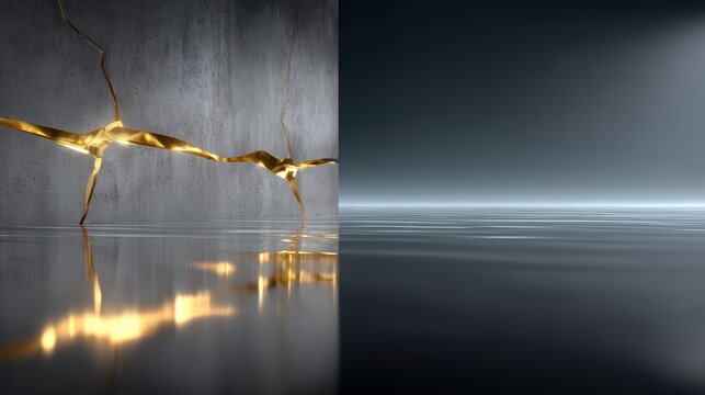 Kintsugi golden repair concept on grey concrete background