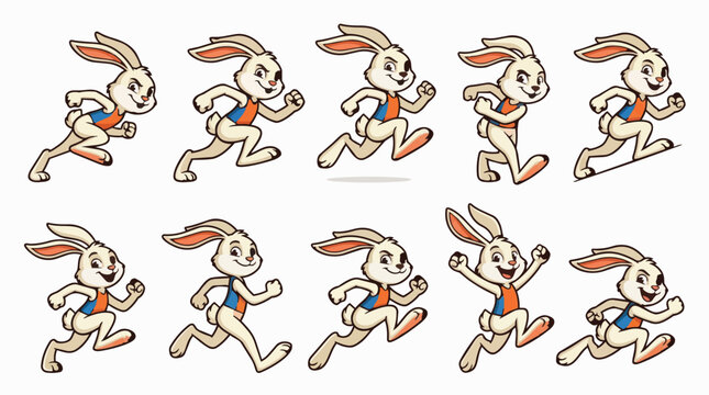 Sporty cartoon rabbit running sequence sprite sheet