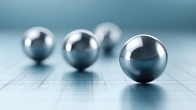 Polished chrome metal spheres on a precision industrial grid