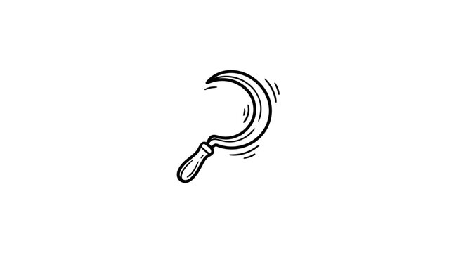 Hand-drawn farming sickle icon on white.