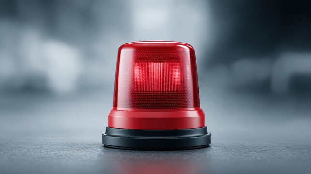 Red flashing emergency beacon light on dark blurred background