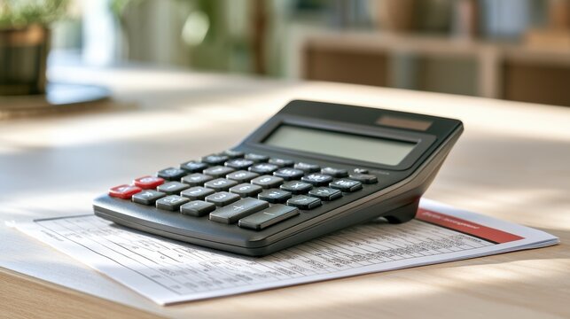 Calculator and financial document on office desk