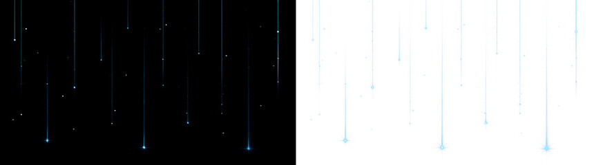 Sparse Blue Shooting Stars With Long Vertical Trails and Bright Light Flares on Transparent Background © ellyson
