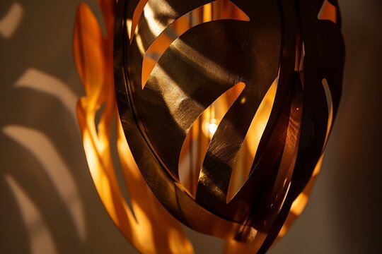 Golden Metallic Monstera Leaf Lampshade with Light