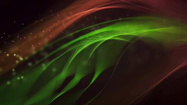 A captivating video featuring a deep black background with continuously moving green waves that evolve into defined shapes