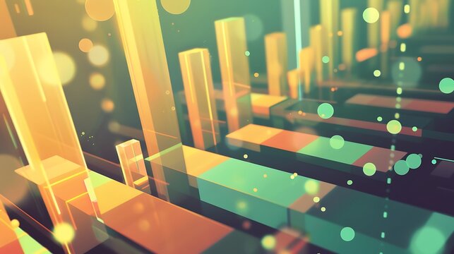 Abstract 3D Financial Growth Bars and Glowing Floating Particles