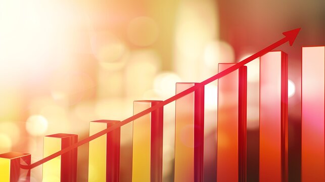 Rising Business Bar Graph with Upward Arrow and Financial Growth