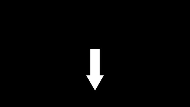 White arrow slides downward across a black background in a linear progression sliding motion animation transition minimal geometric monochrome