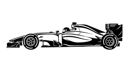 Fototapeta premium Black and white silhouette of a formula one race car, side view vector illustration