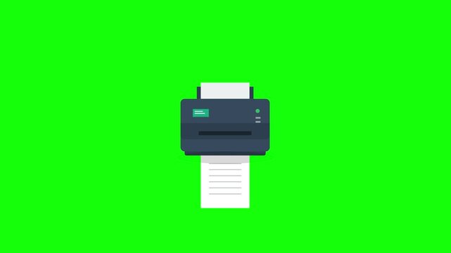 Office Printer Printing Document Animation on Green Screen Background.