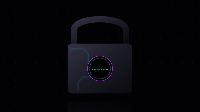 Modern digital padlock with glowing security interface on dark background.
