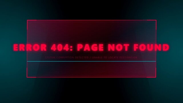 Error 404 page not found display on dark background.